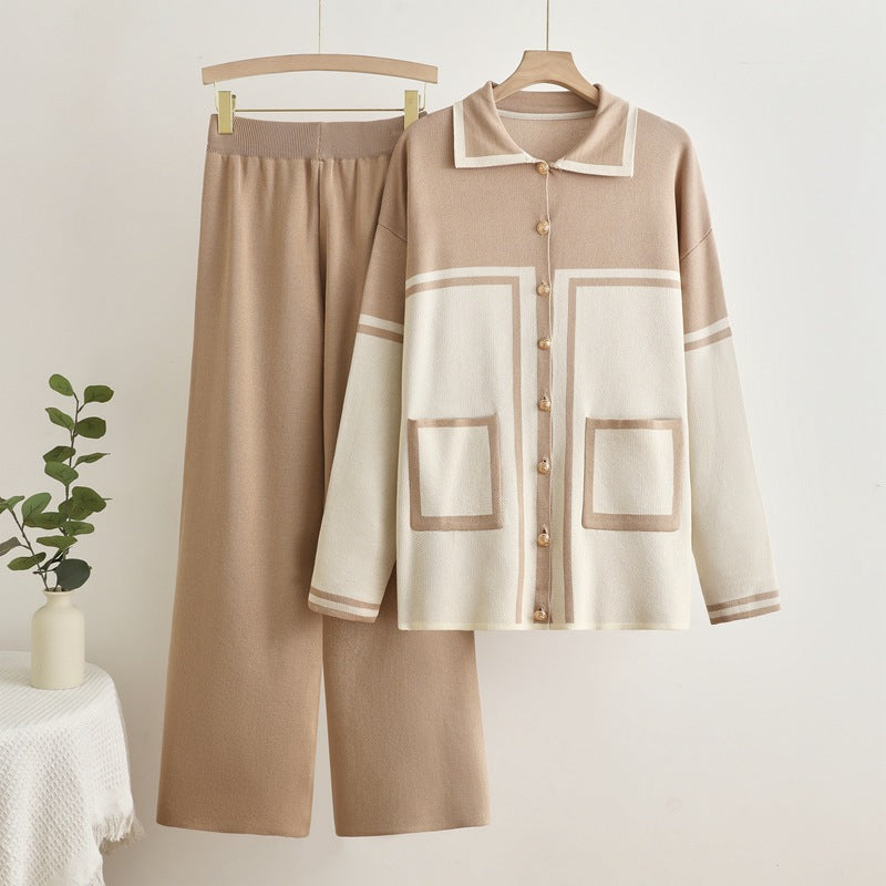 Damen gemütliches Strick-Loungewear-Set mit Taschen EB