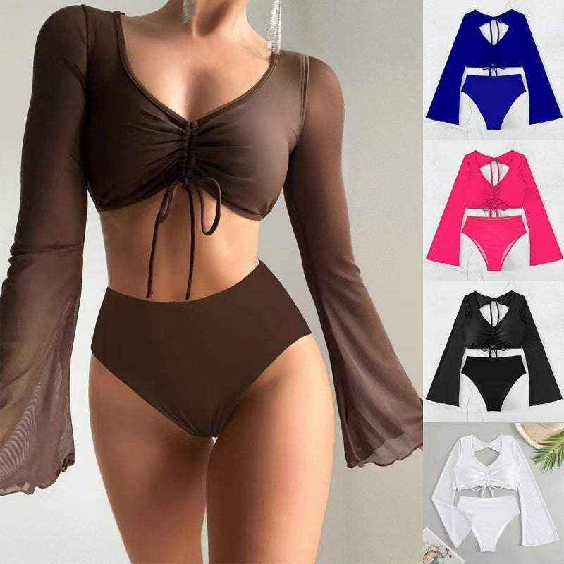 Damen Bikiniset mit langärmligem Oberteil und hoch geschnittenen Shorts EB