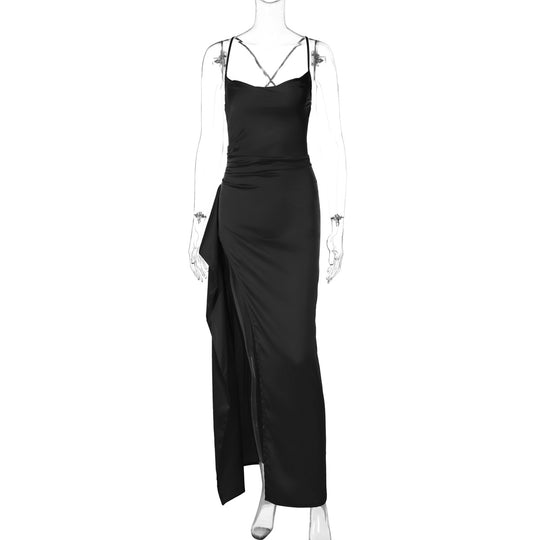 Damen Elegantes Satin-Maxikleid mit verführerischem Schnitt EB