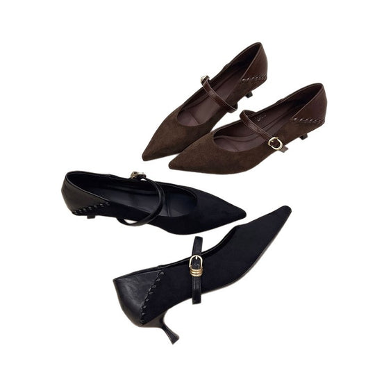 Damen elegante Spitzenpumps mit zierlichem Riemen EB