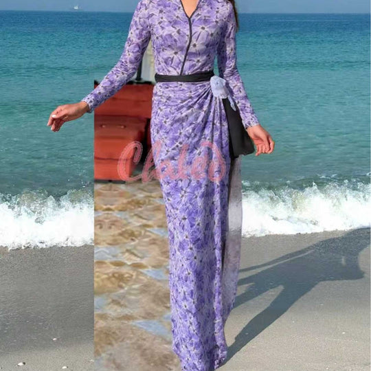 Damen elegantes Strandkleid mit floralem Muster EB