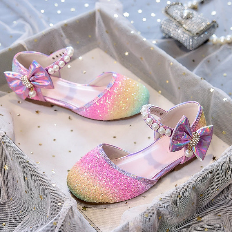 Mädchen Glitzernde Ballerinas mit Perlen und Schleifenakzent EB