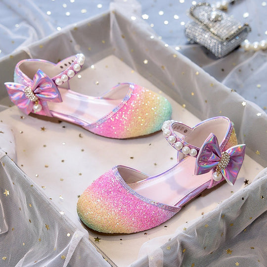 Mädchen Glitzernde Ballerinas mit Perlen und Schleifenakzent EB