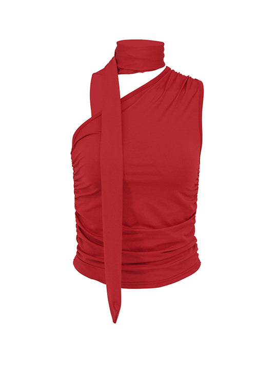 Damen asymmetrisches Top mit bindbaren Schlaufen und Raffung EB