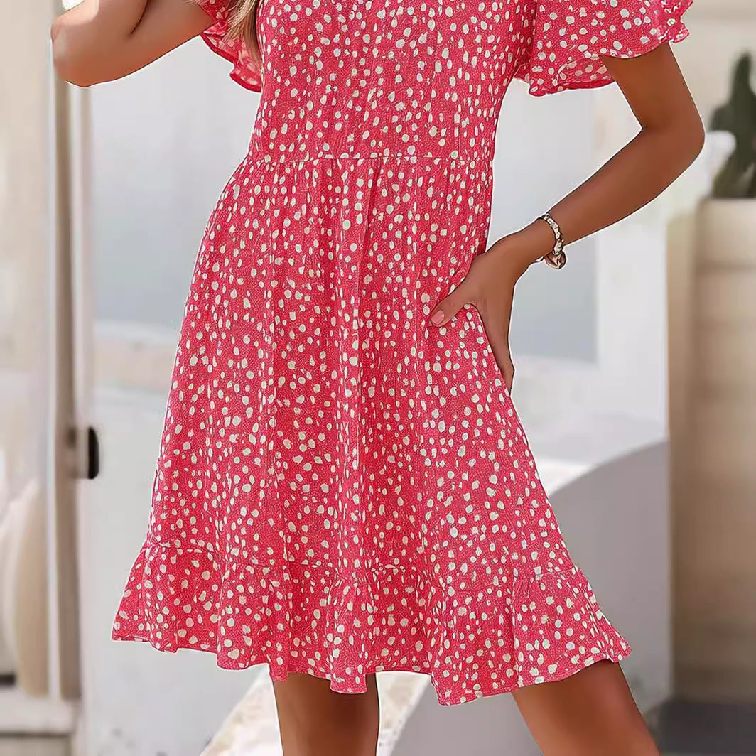 Damen lässiges Freizeitkleid mit fließendem Schnitt und Rüschensaum EB