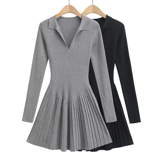 Damen langärmliges Plisseekleid EB