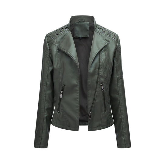 Damen nan kurze Bikerjacke aus Kunstleder mit dekorativen Ösenschnürungen an den Schultern EB