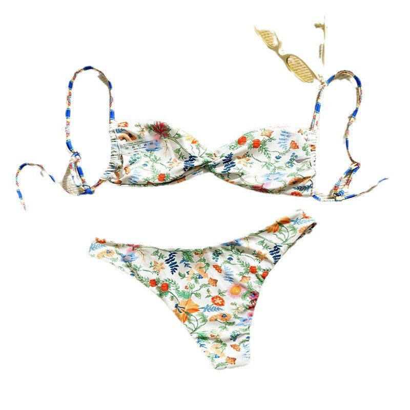 Damen Freizeit-Bikini mit floralen Mustern und verstellbaren Trägern EB