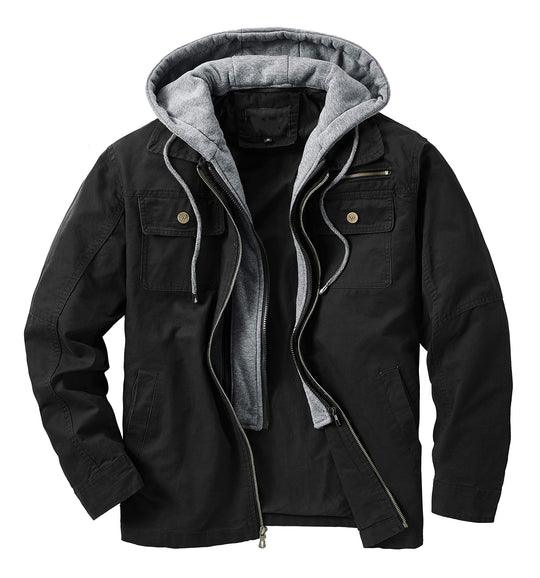 Herren vielseitige Übergangsjacke mit integrierter Kapuze und praktischen Taschen EB