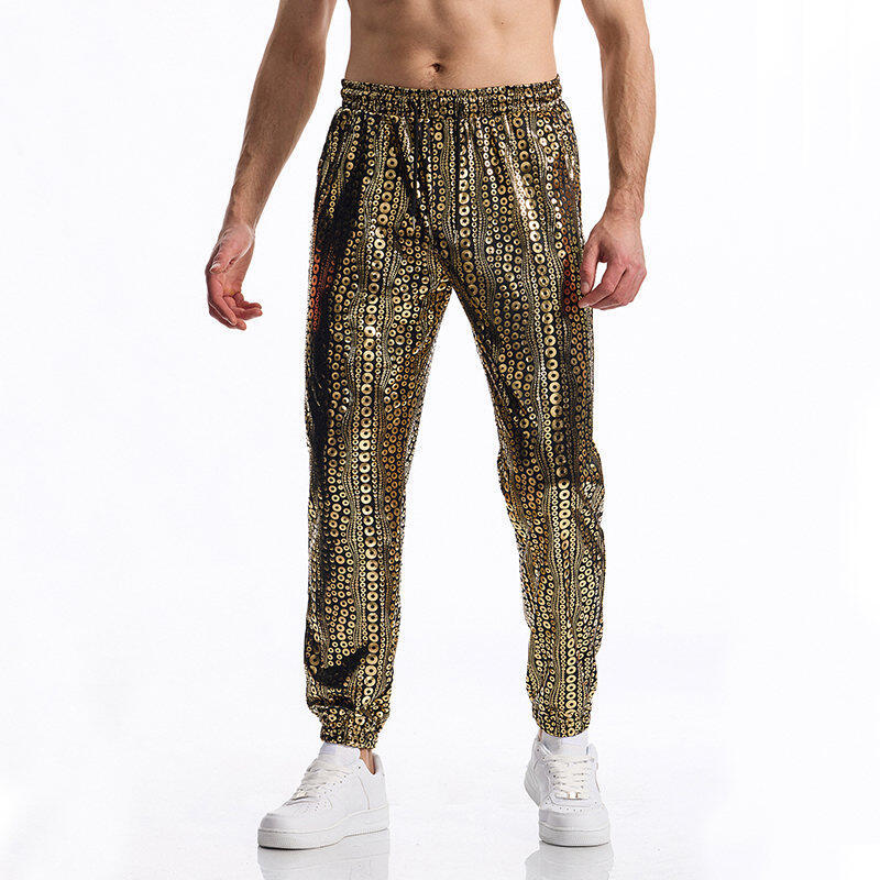 Herren Glitzernde Freizeithose mit buntem Paillettenmuster EB