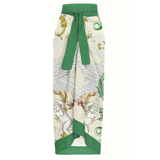 Damen Badeanzug-Set mit floraler Rüschendekoration und elegantem Maxirock EB