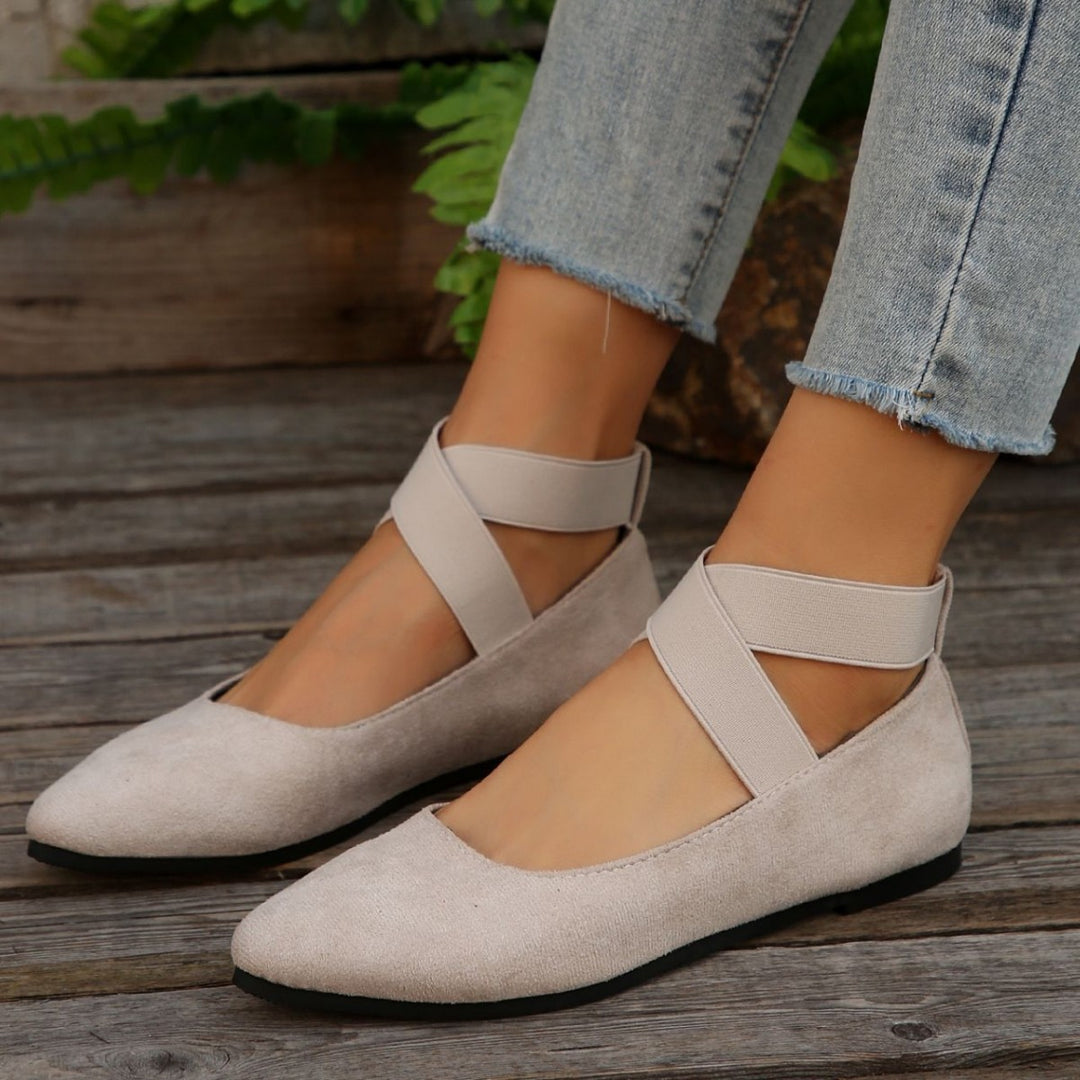 Damen elegante Ballerinas mit gekreuzten Riemen und weichem Obermaterial EB