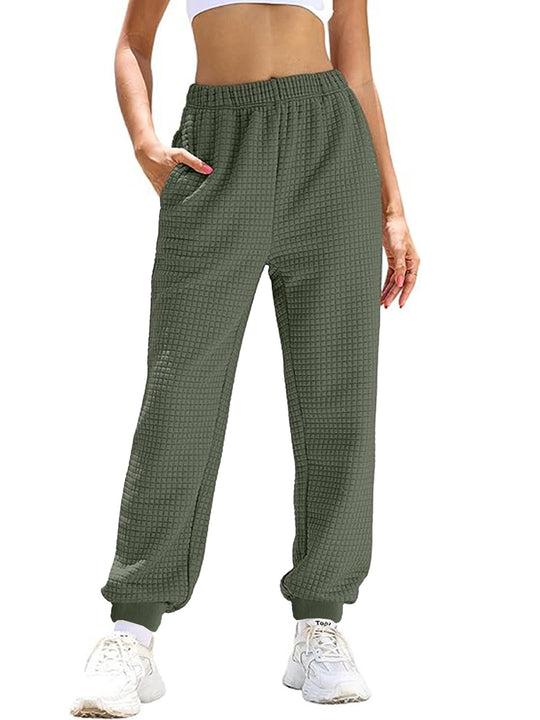 Damen Lässige Waffelstrick-Loungehose mit hohem Elastikbund und Bündchen EB