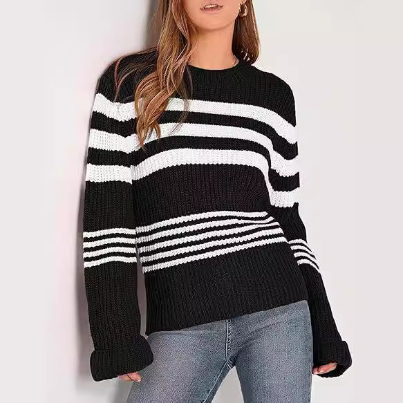 Damen gestrickter Pullover im lässigen Streifenlook EB