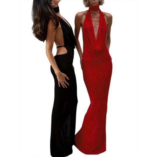 Damen Elegantes Abendkleid mit schimmerndem tiefem V-Ausschnitt und figurschmeichelnder Silhouette EB