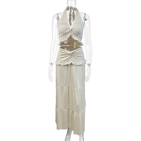 Damen Maxi-Rock mit croptop Design und Rüschendetails EB