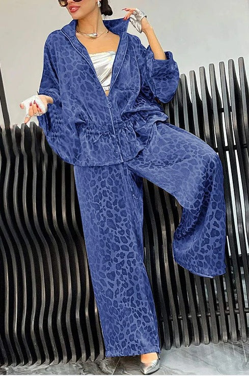 Damen lässiger Jumpsuit mit modischem Leopardenmuster und weitem Schnitt EB