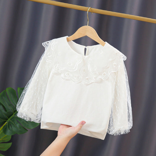 Mädchen elegante Bluse mit transparenten Tüllärmeln EB