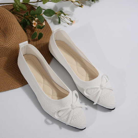 Damen elastische Ballerinas mit modischem Schleifenakzent EB