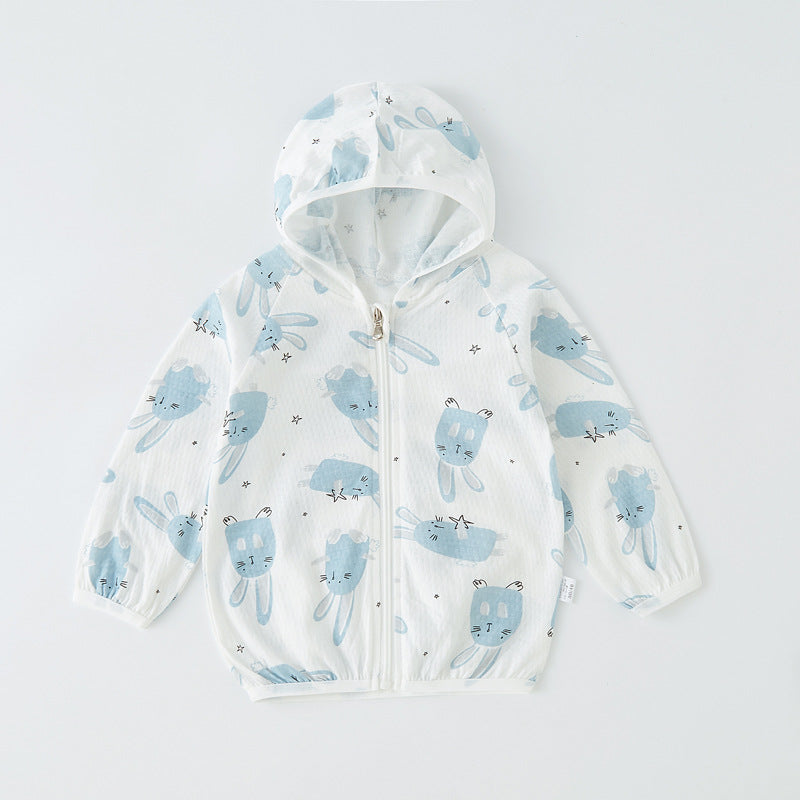 Unisex nan leichte atmungsaktive Kapuzen-Zip-Jacke aus Musselin für Babys mit Hasenmotiv EB