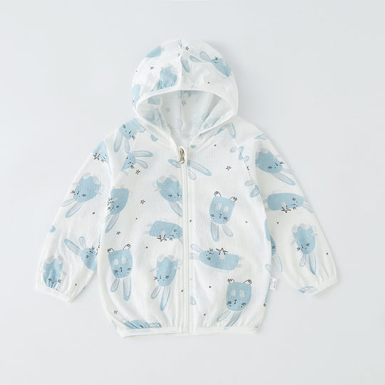 Unisex nan leichte atmungsaktive Kapuzen-Zip-Jacke aus Musselin für Babys mit Hasenmotiv EB