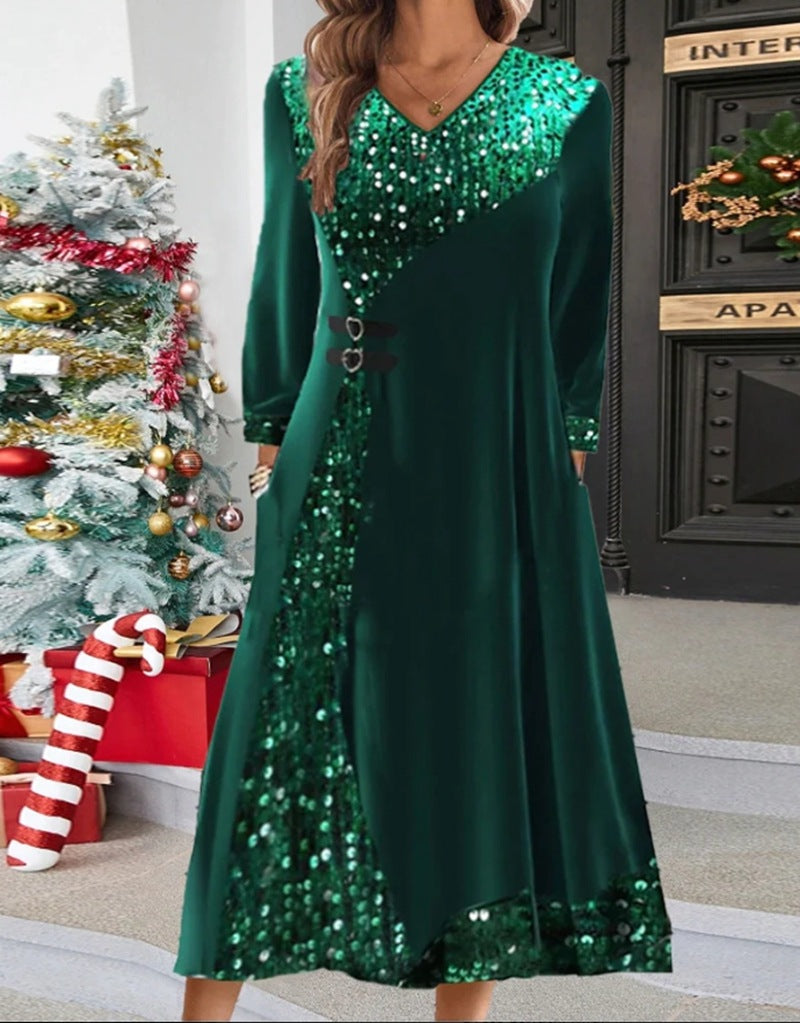 Damen Maxikleid mit eleganten Pailletten und fließendem Schnitt Heidi-Mode