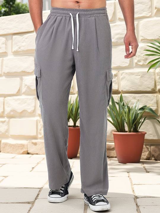 Herren nan Cord-Optik Cargo-Jogger mit Tunnelzug, elastischem Bund und aufgesetzten Klapptaschen EB