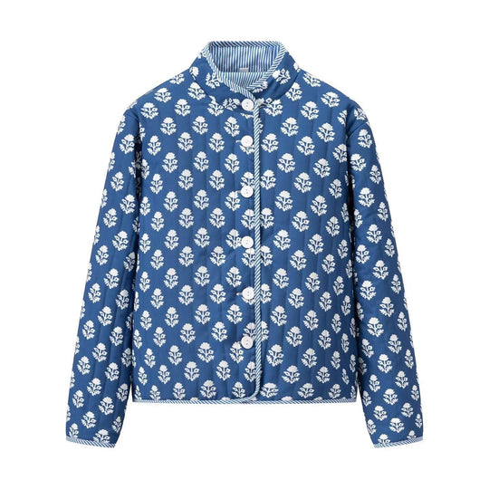 Damen gesteppte Blousonjacke mit floralem Muster und praktischen Knöpfen EB