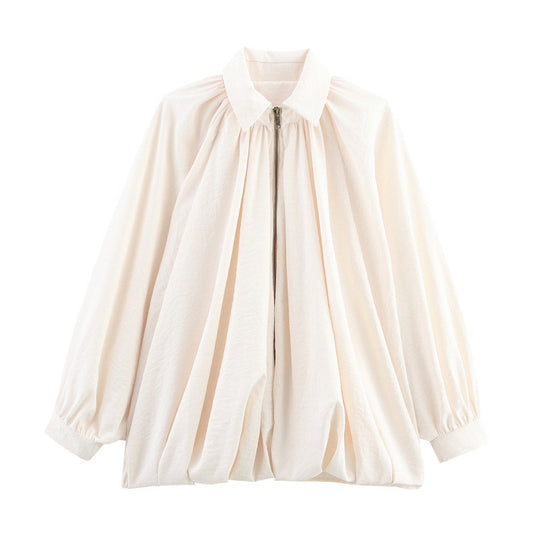 Damen Modische Bluse mit Volants und Reißverschluss EB