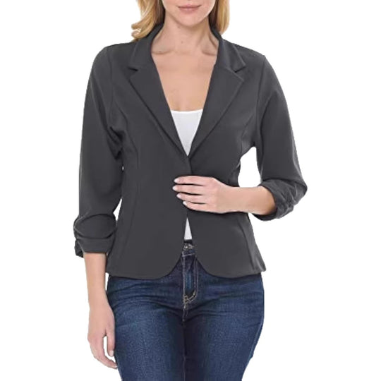 Damen taillierter Jersey-Blazer mit Ein-Knopf-Verschluss und dreiviertelärmeln EB