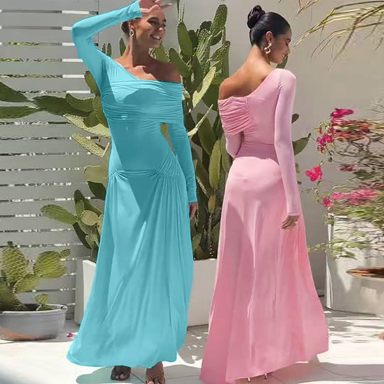 Damen Elegantes Maxikleid mit asymmetrischem Design und Raffungen EB