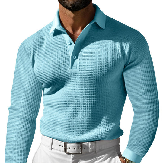 Herren nan Langarm-Poloshirt aus Waffelstrick mit schmaler Passform verdeckter Knopfleiste und Hemdkragen EB