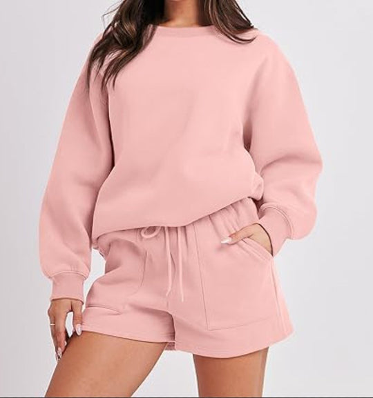 Damen Sportliches Freizeitsweatshirt und Shorts-Set EB