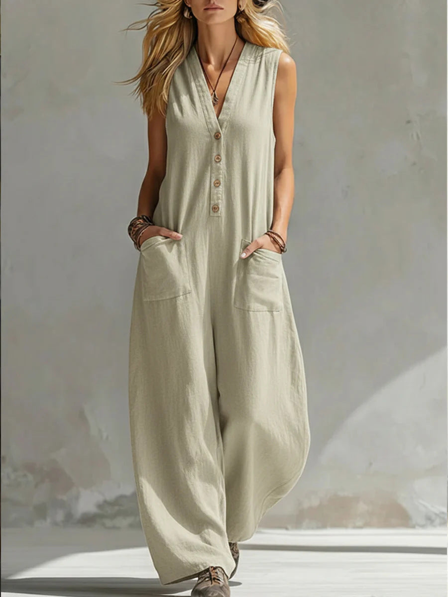 Damen Jumpsuit mit tiefem V-Ausschnitt und praktischen Taschen EB
