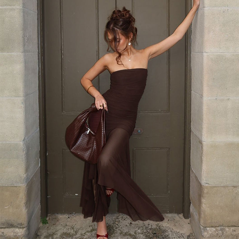 Damen Longdress mit raffinierten Falten und elegantem Chiffon-Einsatz EB