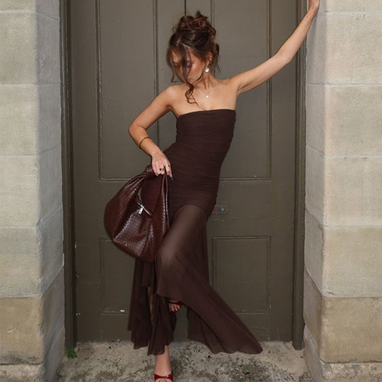 Damen Longdress mit raffinierten Falten und elegantem Chiffon-Einsatz EB