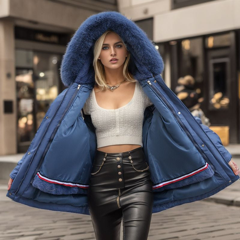 Damen warme Winterjacke mit abnehmbarem Pelzkragen EB