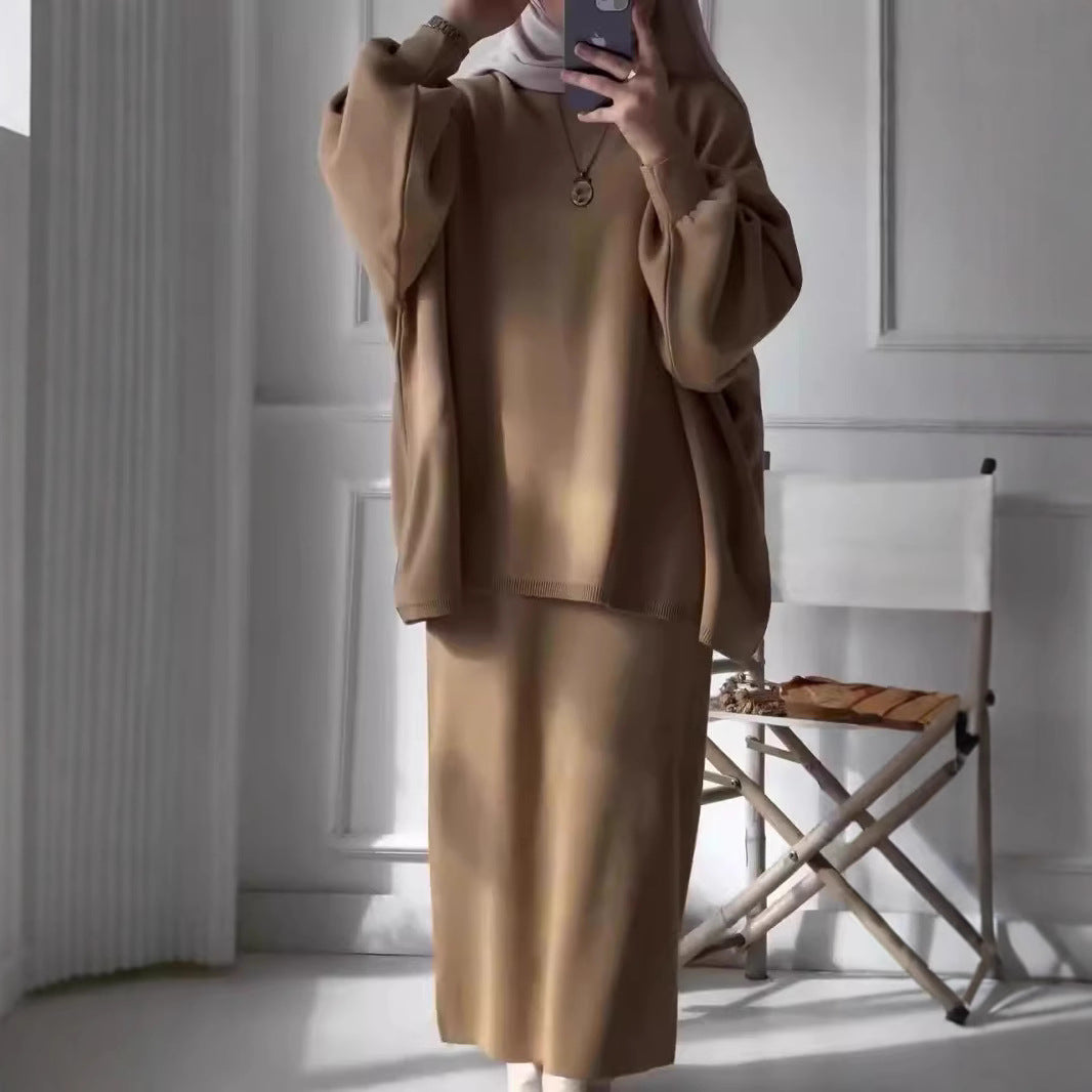 Damen Lässiges Zweiteiler-Kleidungsset mit weitem Schnitt und eleganten Puffärmeln EB
