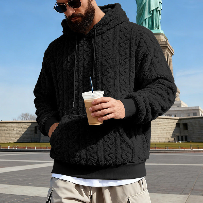 Herren Gefütterter Sherpa‑Hoodie mit Zopfmuster und Kapuze EB