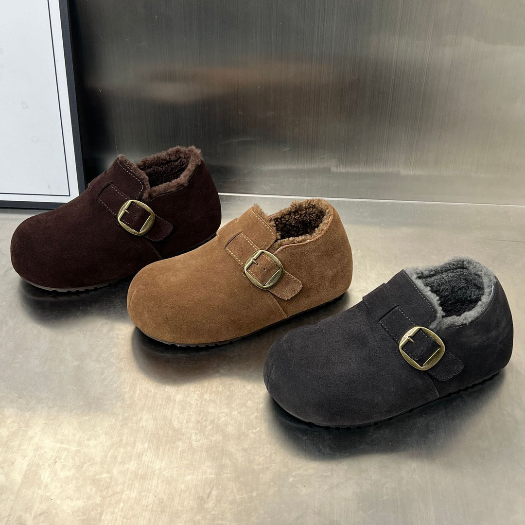 Damen Kuschelige Wildleder-Clogs mit warmem Innenfutter und praktischem Schnallenverschluss EB