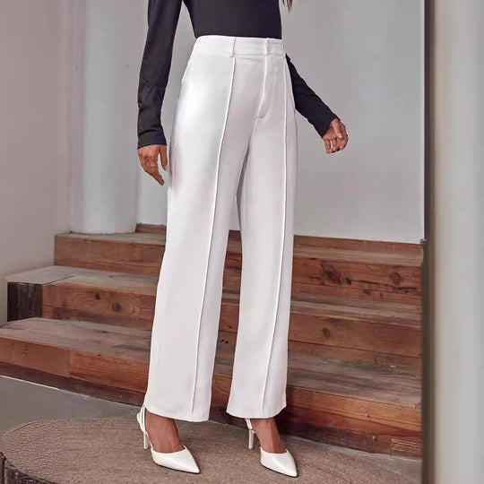 Damen elegante High-Waist Palazzo-Hose mit breiten Beinen und Falten EB