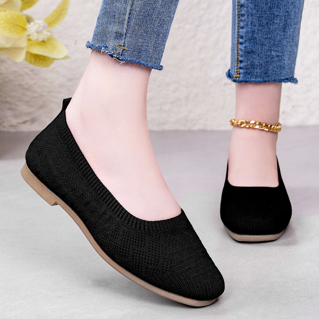 Damen nan gestrickte Ballerina-Slip-On Komfortballerina mit nahtlosem Sockeneinstieg und flexibler Leichtsohle EB