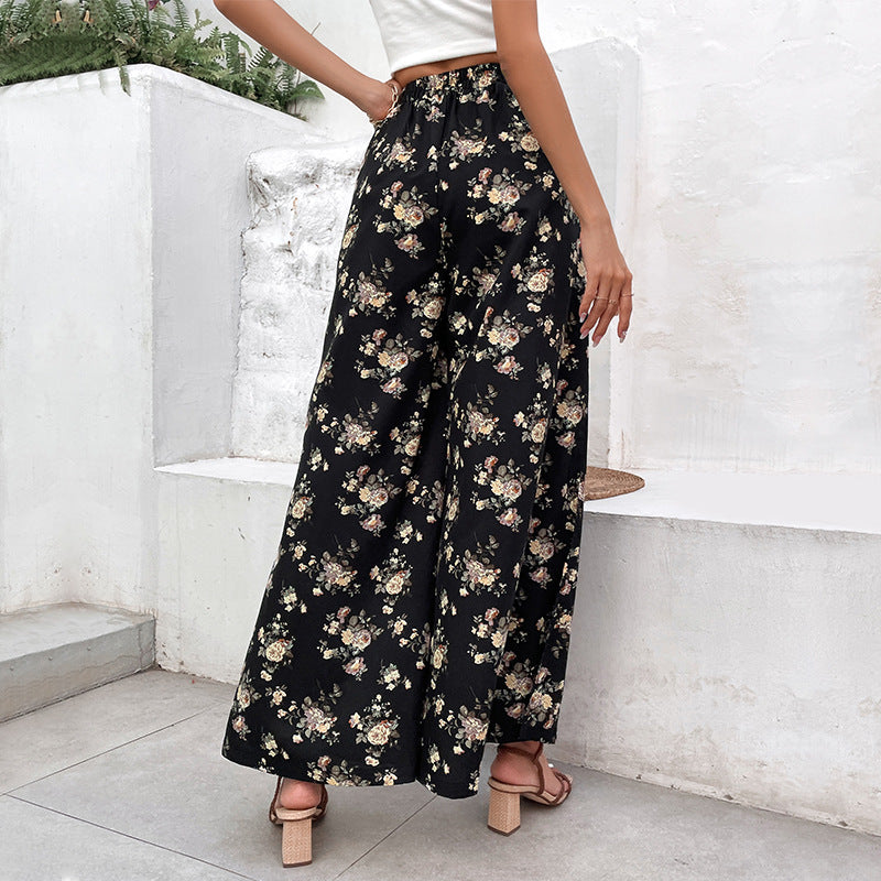 Damen Palazzo-Hose mit floralem Muster und hohen Schlitzen EB