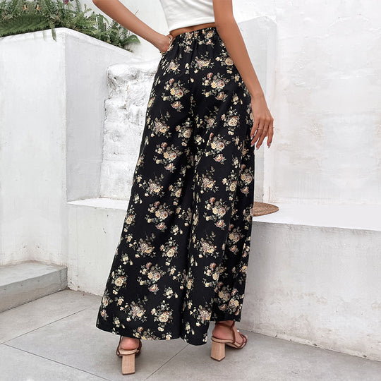 Damen Palazzo-Hose mit floralem Muster und hohen Schlitzen EB