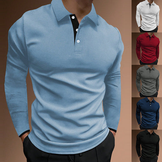 Herren elegantes Langarm-Polohemd mit strukturiertem Gewebe EB