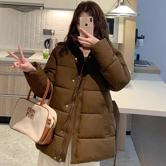 Damen klassische Pufferjacke mit hohem Kragen und praktischen Taschen EB