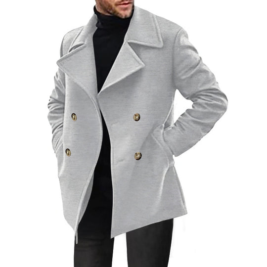 Herren klassischer Peacoat mit modischem Revers und eleganten Knopfdetails EB