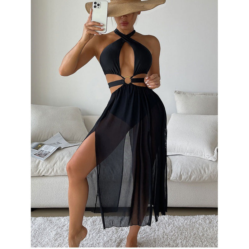 Damen Strandkleid mit raffiniertem Wickel-Design und eleganten Cut-Outs EB