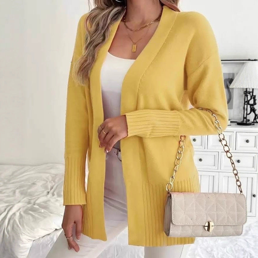 Damen Langer Strickcardigan mit feinen Rippdetails und lässigem Schnitt EB