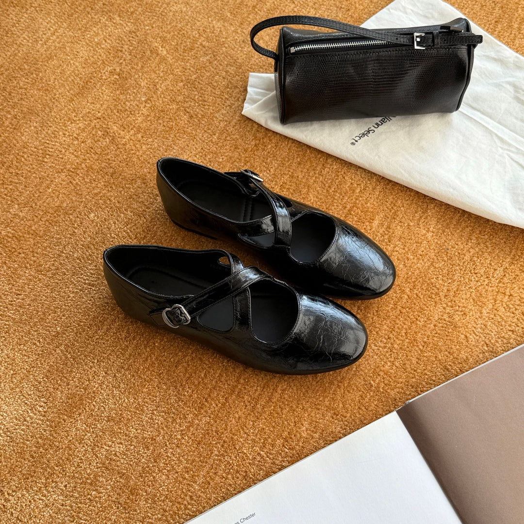 Damen Elegante und modische Mary Jane Ballerinas mit schimmerndem Riemchen EB